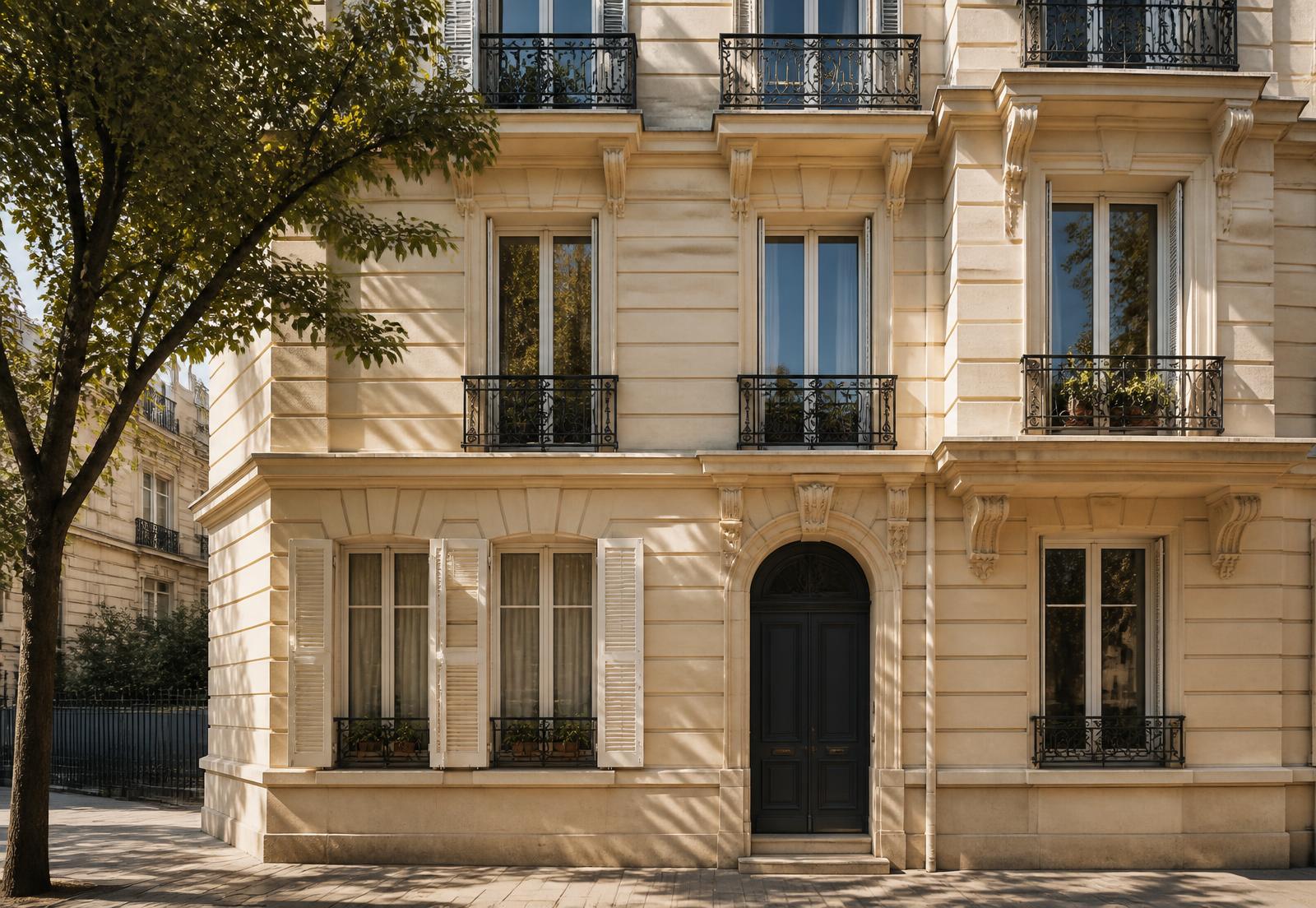 Classic European residential facade in daylight